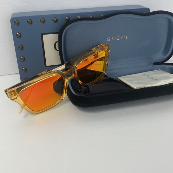 New  - Gucci - GG0975S Orange Crystal/Orange Rectangular unisex Sunglasses … - Picture 12 of 16